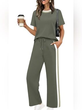 WIHOLL 2 Piece Lounge Sets for Women Matching Set Summer Outfits Short Sleeve To